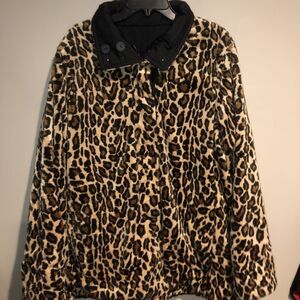 Paolo Alessia Woman’s Reversible Cheetah Print/Black Button Jacket Sz XL EUC